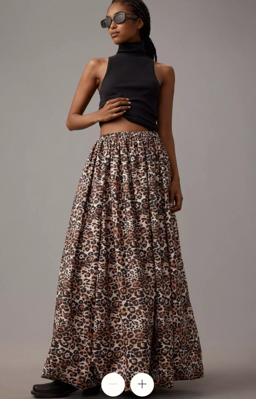 NEW Anthropologie Leopard Print Bubble Hem Maxi Skirt XS Brown Pattern A-line